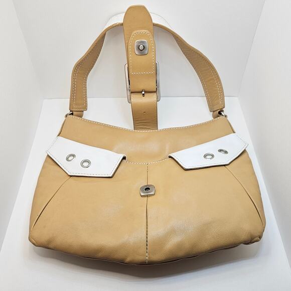 Via Spiga Leather Tan & White Baguette Purse - Picture 8 of 11